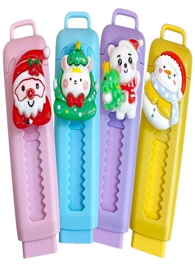 AMYCAUR Christmas Stylish 3D Santa Push Pull Mechanical Eraser, Non-Toxic Smudge-Free Rubbers Cute Santa Erasers Christmas Gift for Kids, Santa Gift Set Stationery Gift for Kids (4 Pcs) - Image 1